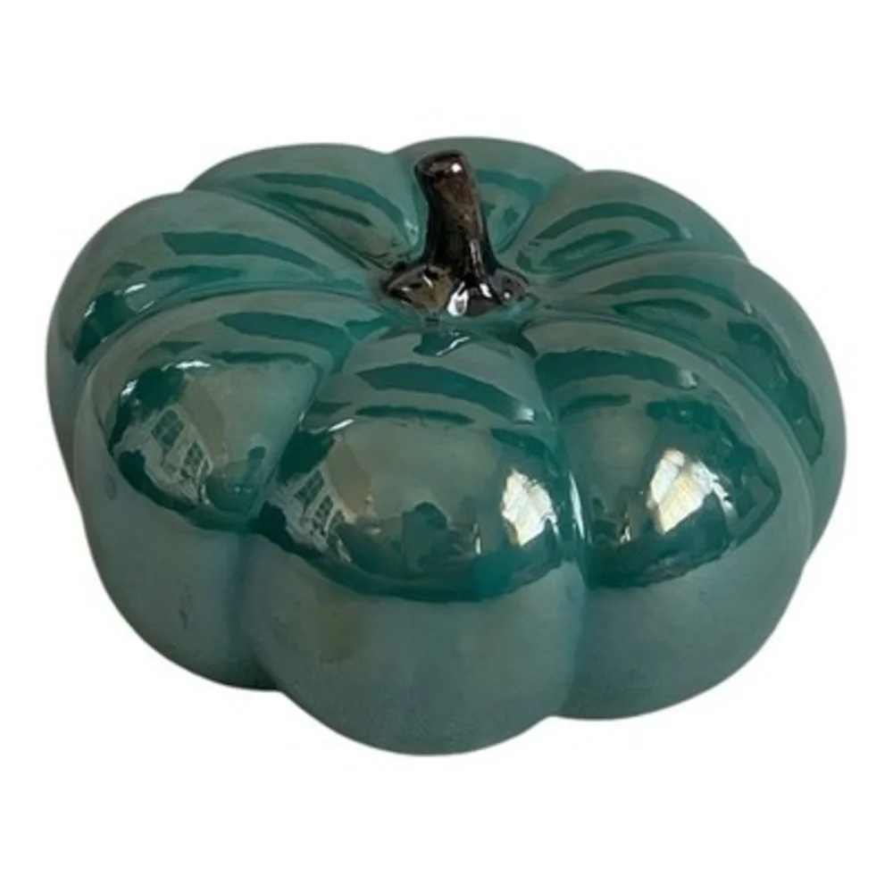 Hobby Lobby Teal Green Ceramic Pumpkin Fall Decor 2018 6.2x3.8in EXC